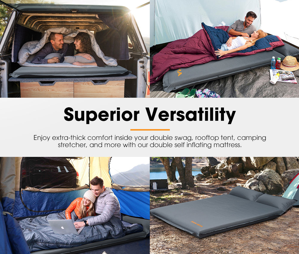 San Hima Self Inflating Mattress 10cm Sleeping Mat Camping Hiking Air Bed Double - Sunyee
