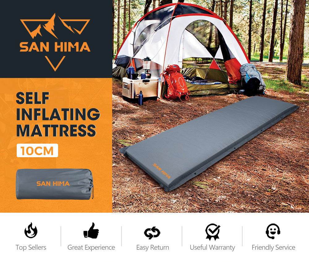 San Hima Self Inflating Mattress 10cm Sleeping Mat Camping Hiking Air Bed Single - Sunyee