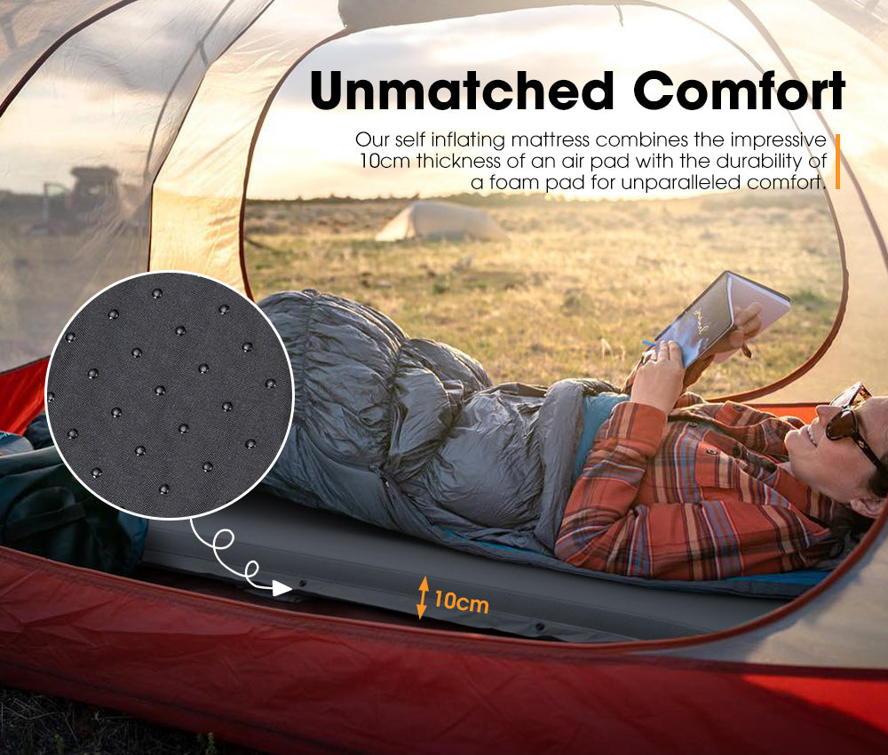 San Hima Self Inflating Mattress 10cm Sleeping Mat Camping Hiking Air Bed Single - Sunyee