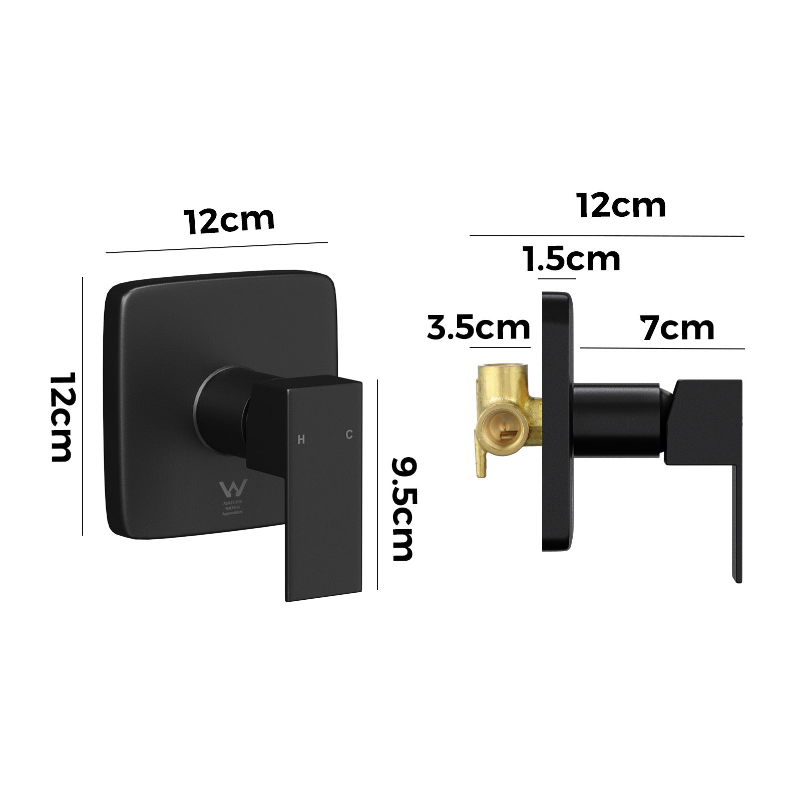 Welba Shower Mixer Tap Bathroom Wall Tapware Brass Tapware Square Black - Sunyee
