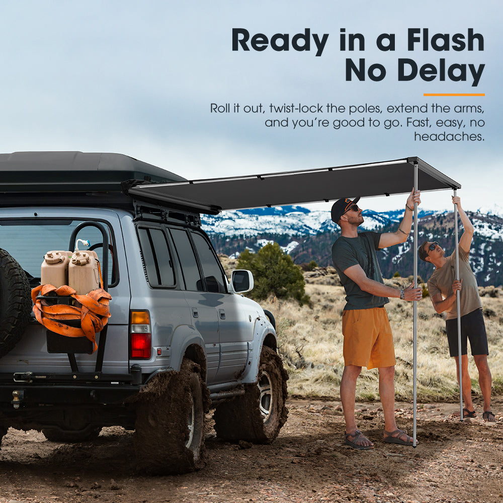 San Hima Car Side Awning Pull-out Telescoping Poles Waterproof Car Shade - Sunyee