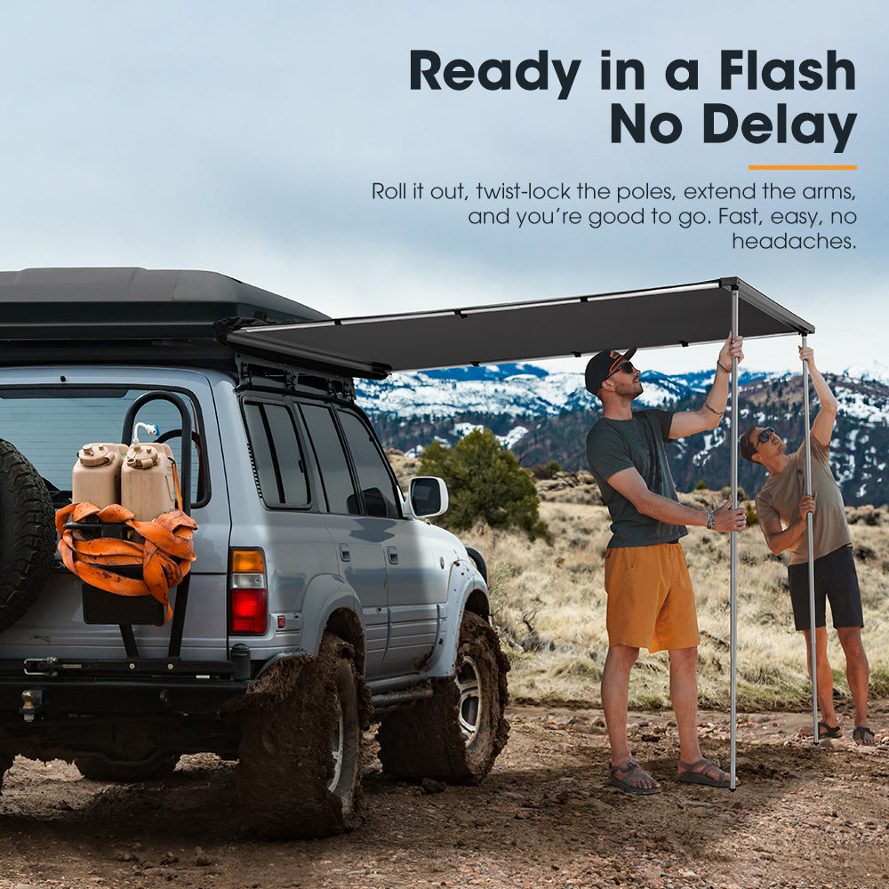 San Hima Car Side Awning 1.4x2m Pull-out Telescoping Poles Waterproof Car Shade - Sunyee