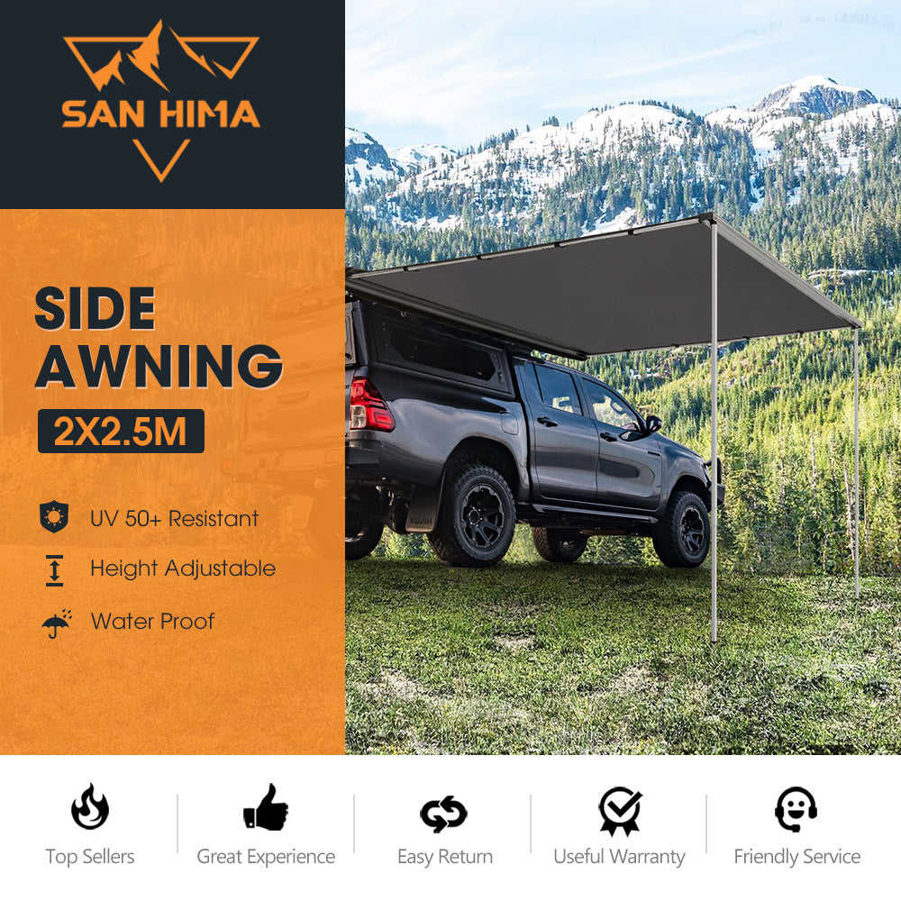 San Hima Car Side Awning 2x2.5m Pull-out Telescoping Poles Waterproof Car Shade - Sunyee