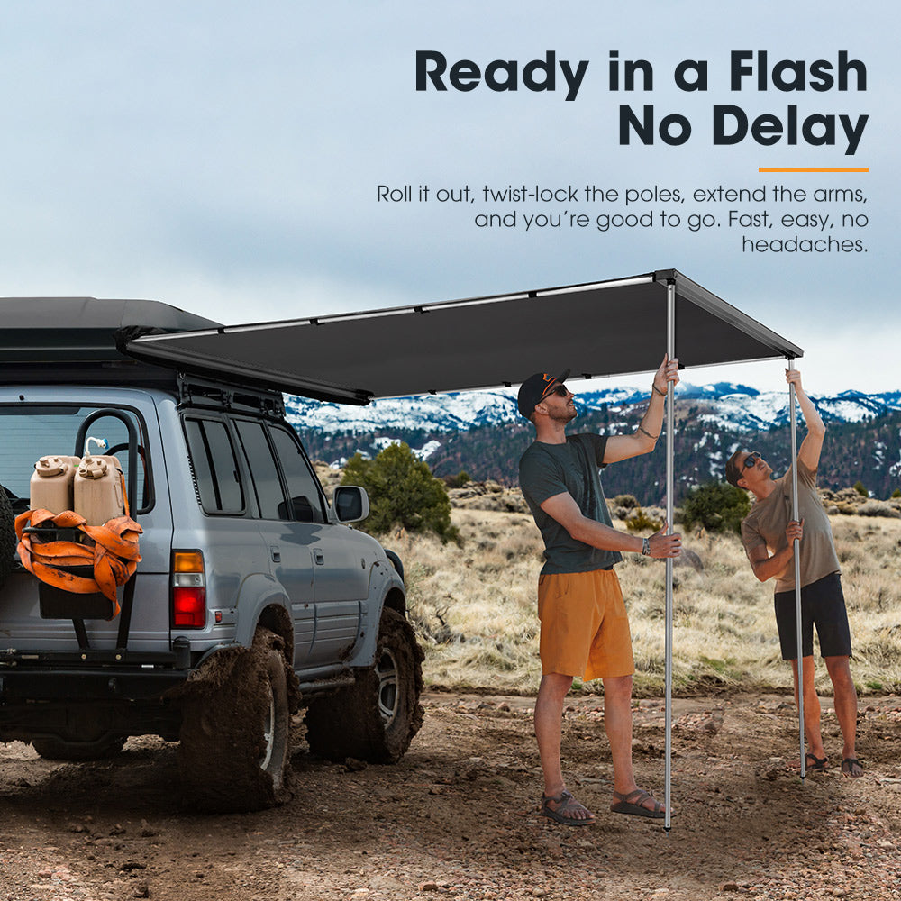 San Hima Car Side Awning 2x2.5m Pull-out Telescoping Poles Waterproof Car Shade - Sunyee