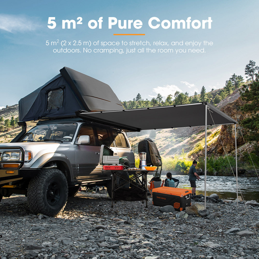 San Hima Car Side Awning 2x2.5m Pull-out Telescoping Poles Waterproof Car Shade - Sunyee