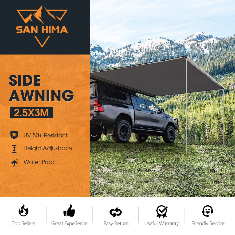 San Hima Car Side Awning 2.5x3m Pull-out Telescoping Poles Waterproof Car Shade - Sunyee