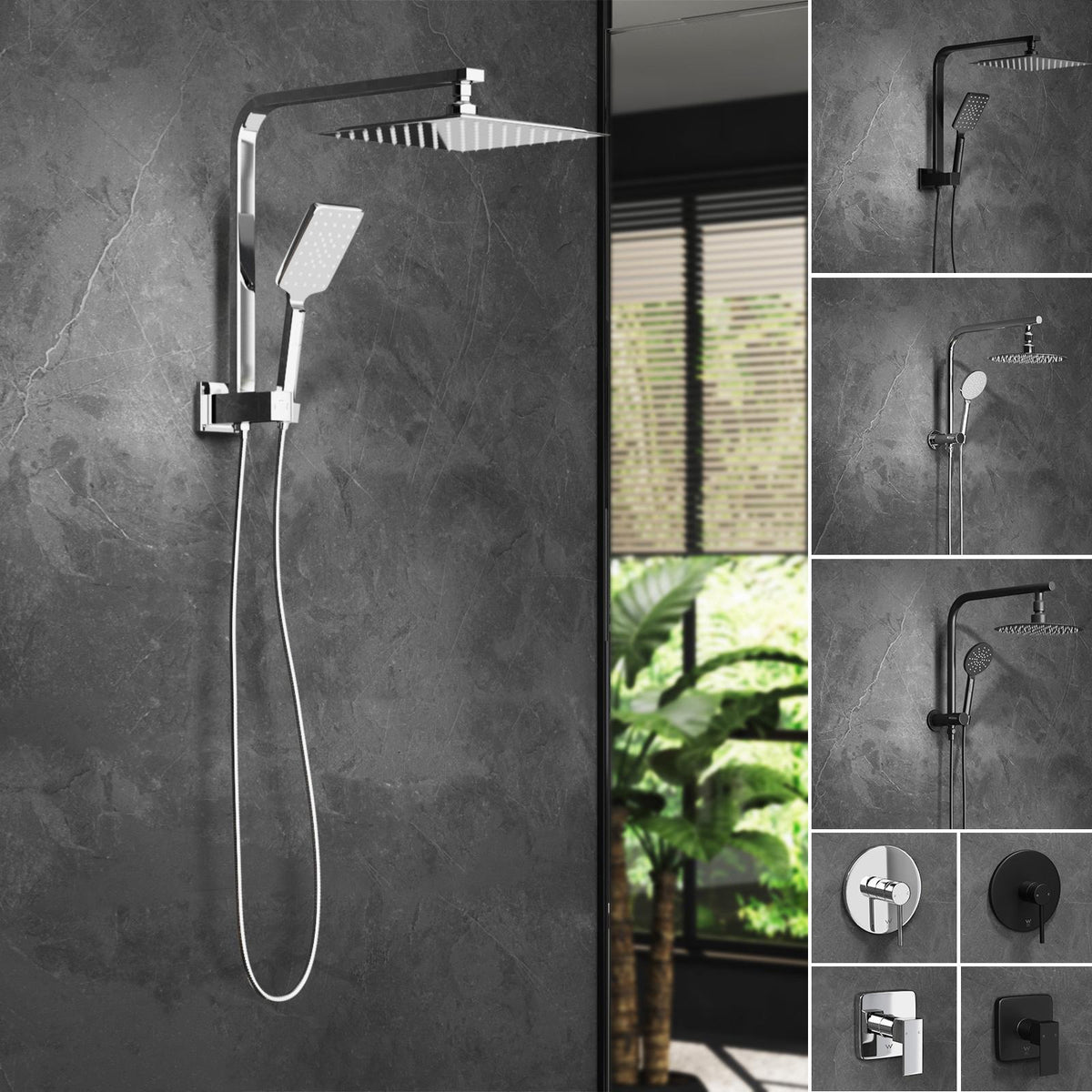 Welba 250mm Shower Head Set Square Round Handheld Shower Mixer Tap Combo WELS