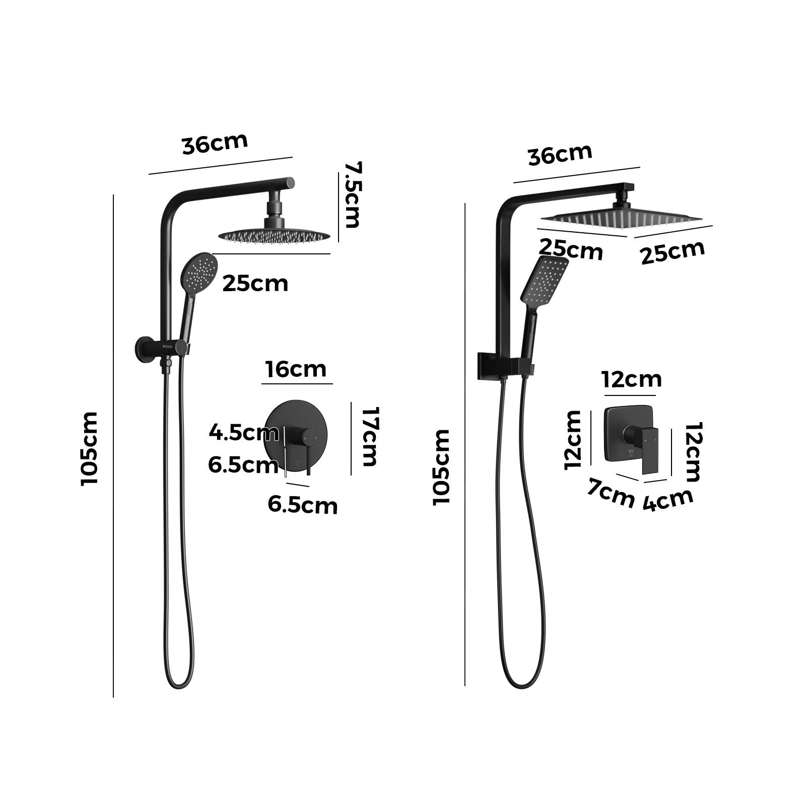 Welba 250mm Shower Head Set Square Round Handheld Shower Mixer Tap Combo WELS - Sunyee