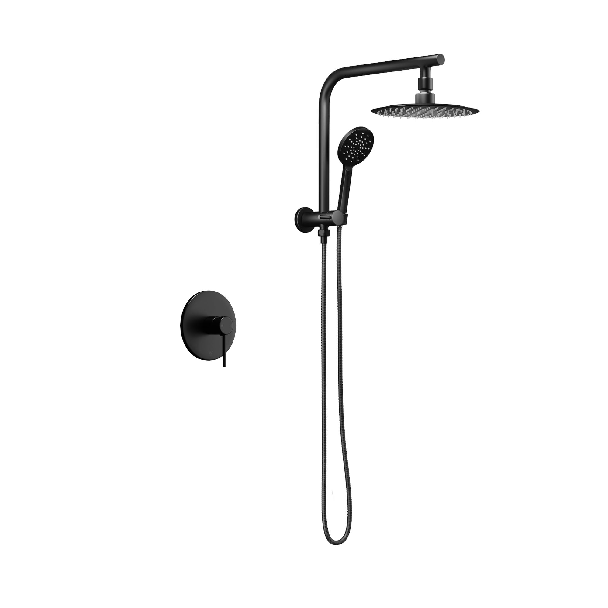 Welba 10" Rain Shower Head Set With Mixer Round 3-Mode Handheld Shower Black - Sunyee