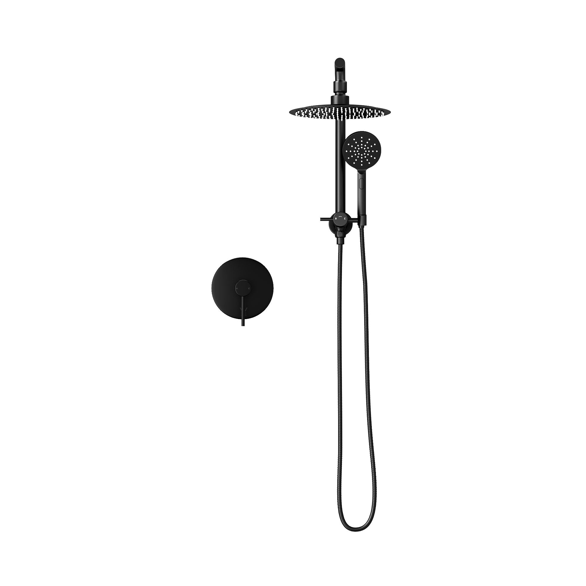 Welba 10" Rain Shower Head Set With Mixer Round 3-Mode Handheld Shower Black - Sunyee