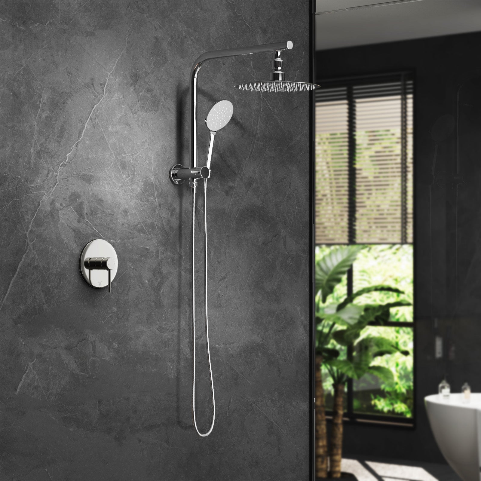 Welba 10" Rain Shower Head Set With Mixer Round 3-Mode Handheld Shower Chrome - Sunyee