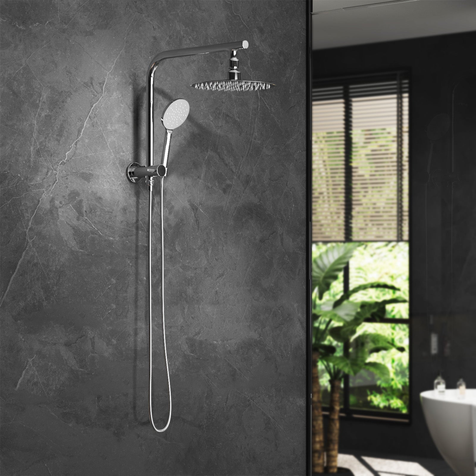 Welba 10" Rain Shower Head Set Round 3-Mode Handheld Shower Gooseneck Chrome - Sunyee