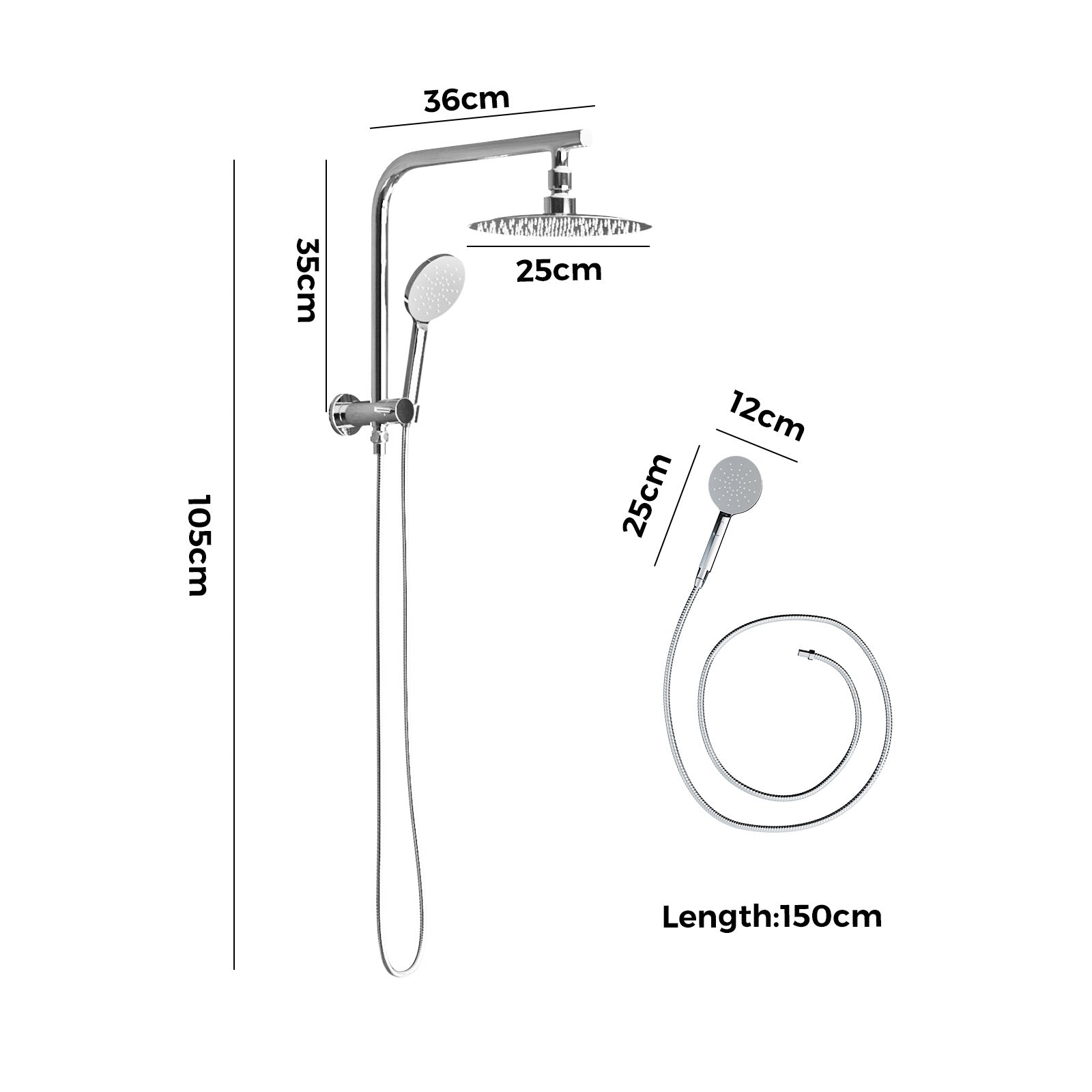 Welba 10" Rain Shower Head Set Round 3-Mode Handheld Shower Gooseneck Chrome - Sunyee