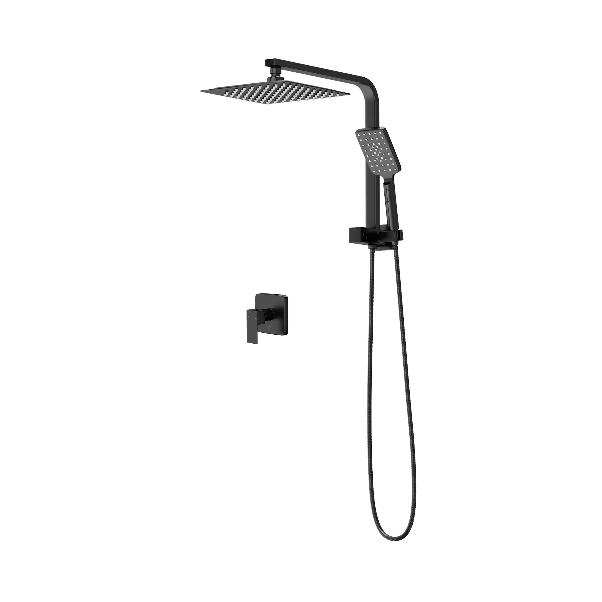 Welba 10" Rain Shower Head Set With Mixer Square 3-Mode Handheld Shower Black - Sunyee
