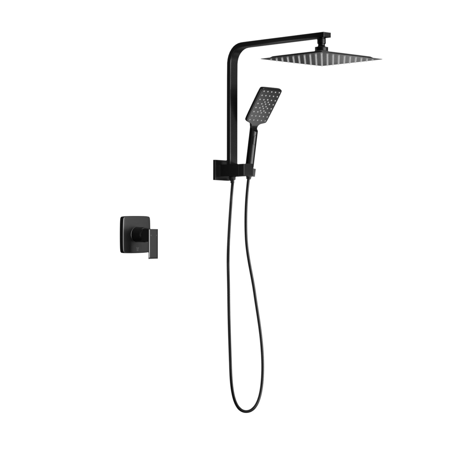 Welba 10" Rain Shower Head Set With Mixer Square 3-Mode Handheld Shower Black - Sunyee