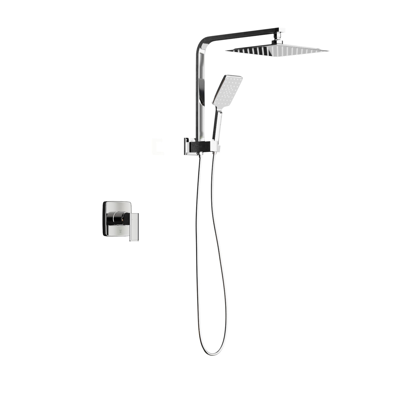 Welba 10" Rain Shower Head Set With Mixer Square 3-Mode Handheld Shower Chrome - Sunyee
