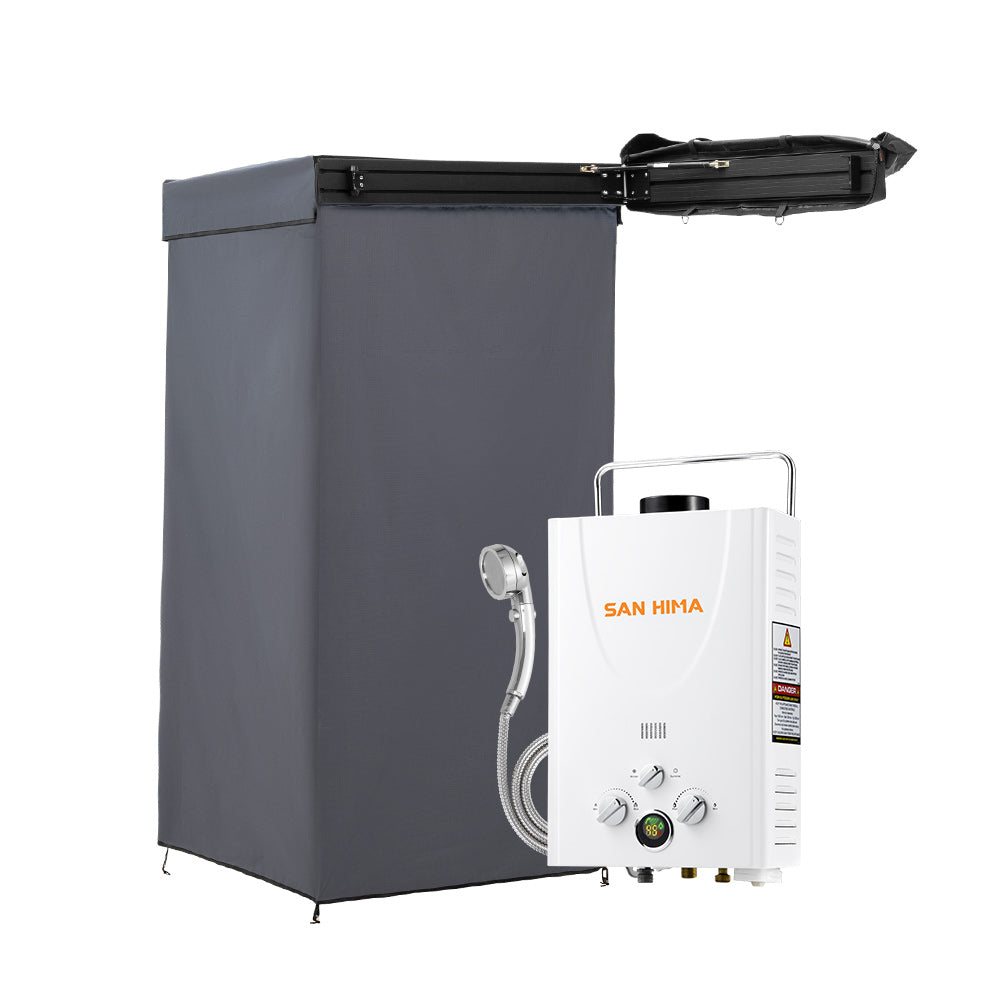 San Hima Shower Awning Tent Instant Fold-Out Ensuite + 8L Gas Hot Water Heater - Sunyee