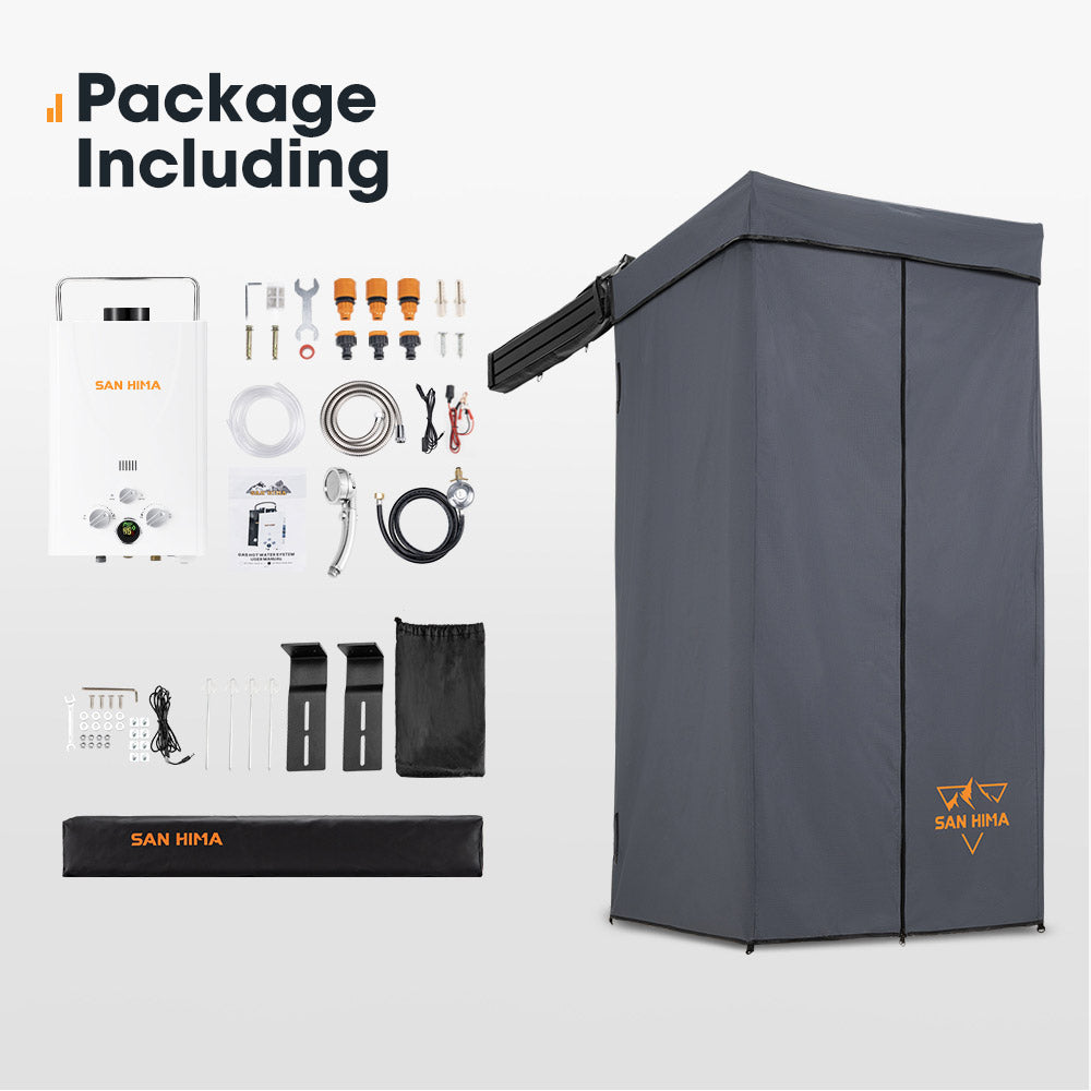 San Hima Shower Awning Tent Instant Fold-Out Ensuite + 8L Gas Hot Water Heater - Sunyee