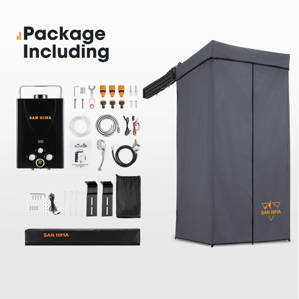 San Hima Shower Awning Tent Instant Ensuite Fold-Out + 8L Gas Hot Water Heater - Sunyee