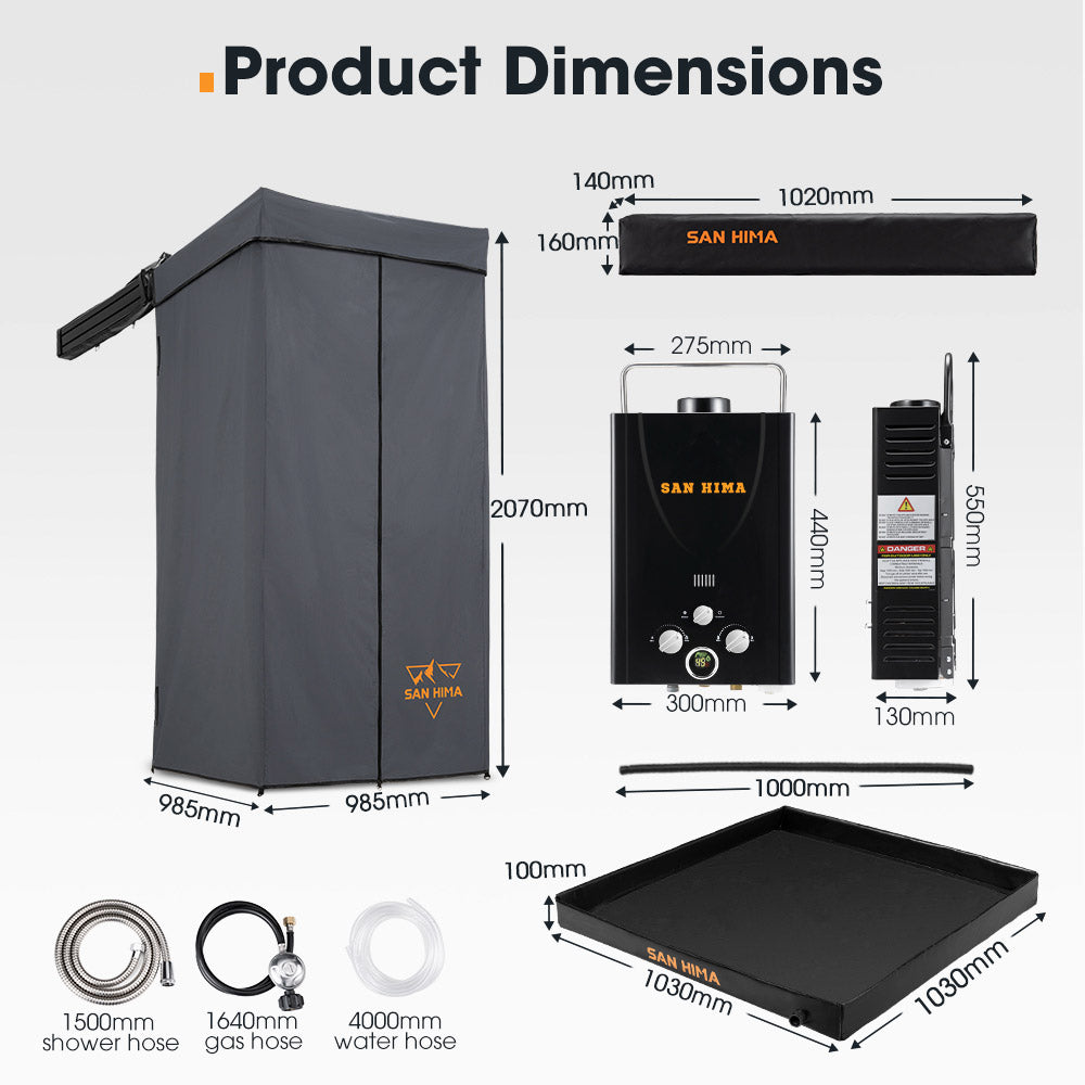 San Hima Shower Awning Instant Tent +Gas Hot Water Heater Black+Shower Tent Base - Sunyee