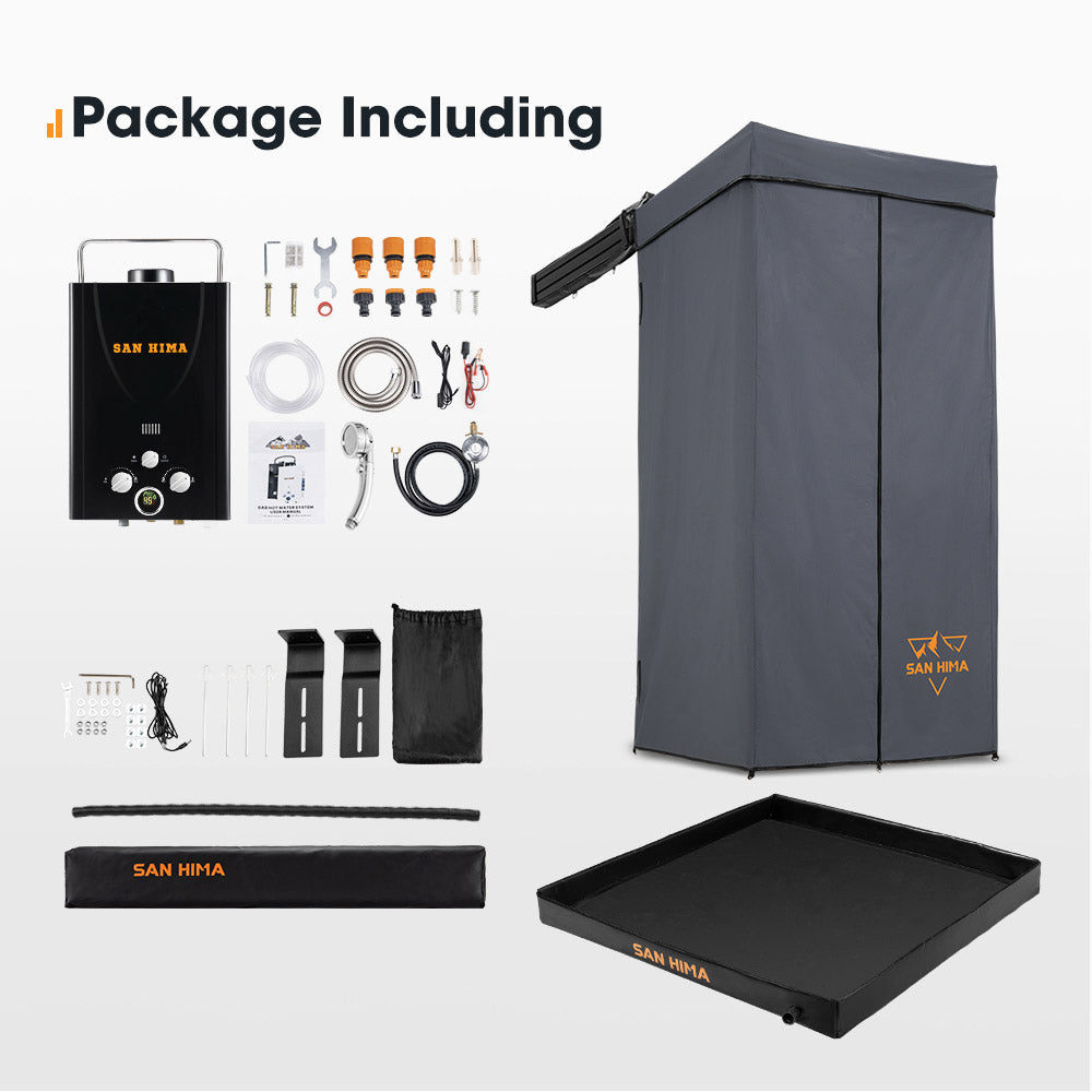 San Hima Shower Awning Instant Tent +Gas Hot Water Heater Black+Shower Tent Base - Sunyee