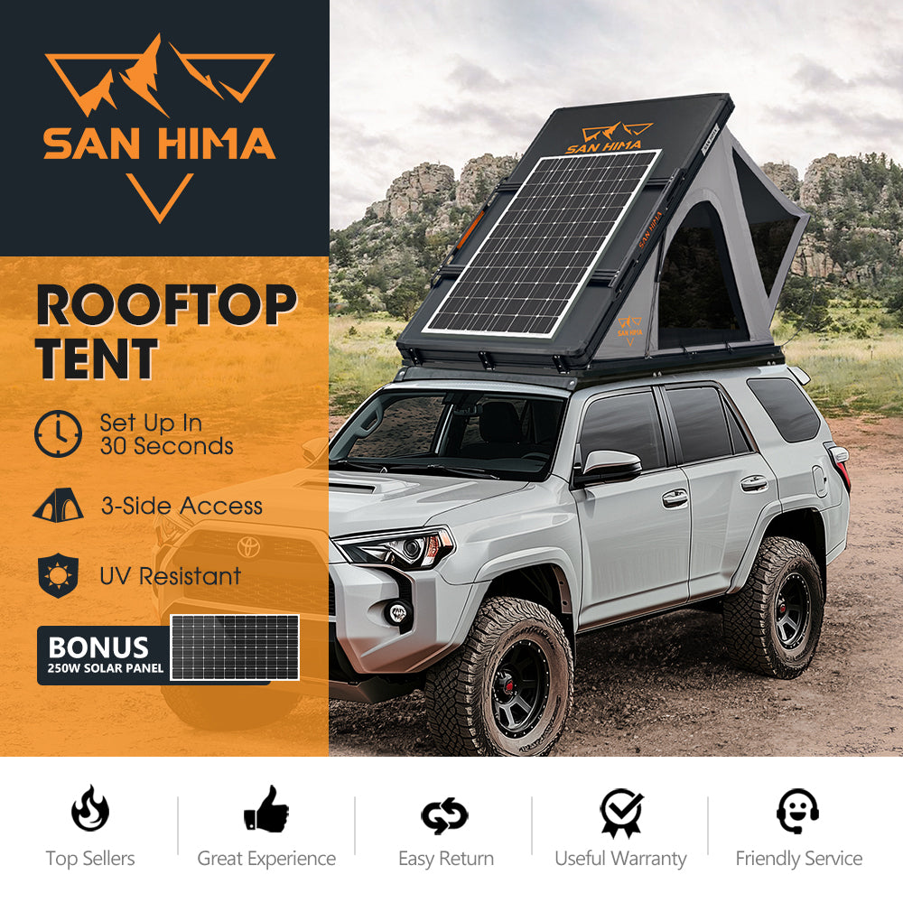 San Hima Kalbarri Roof Top Tent Hardshell With Roof Rack + 250W Solar Panel - Sunyee