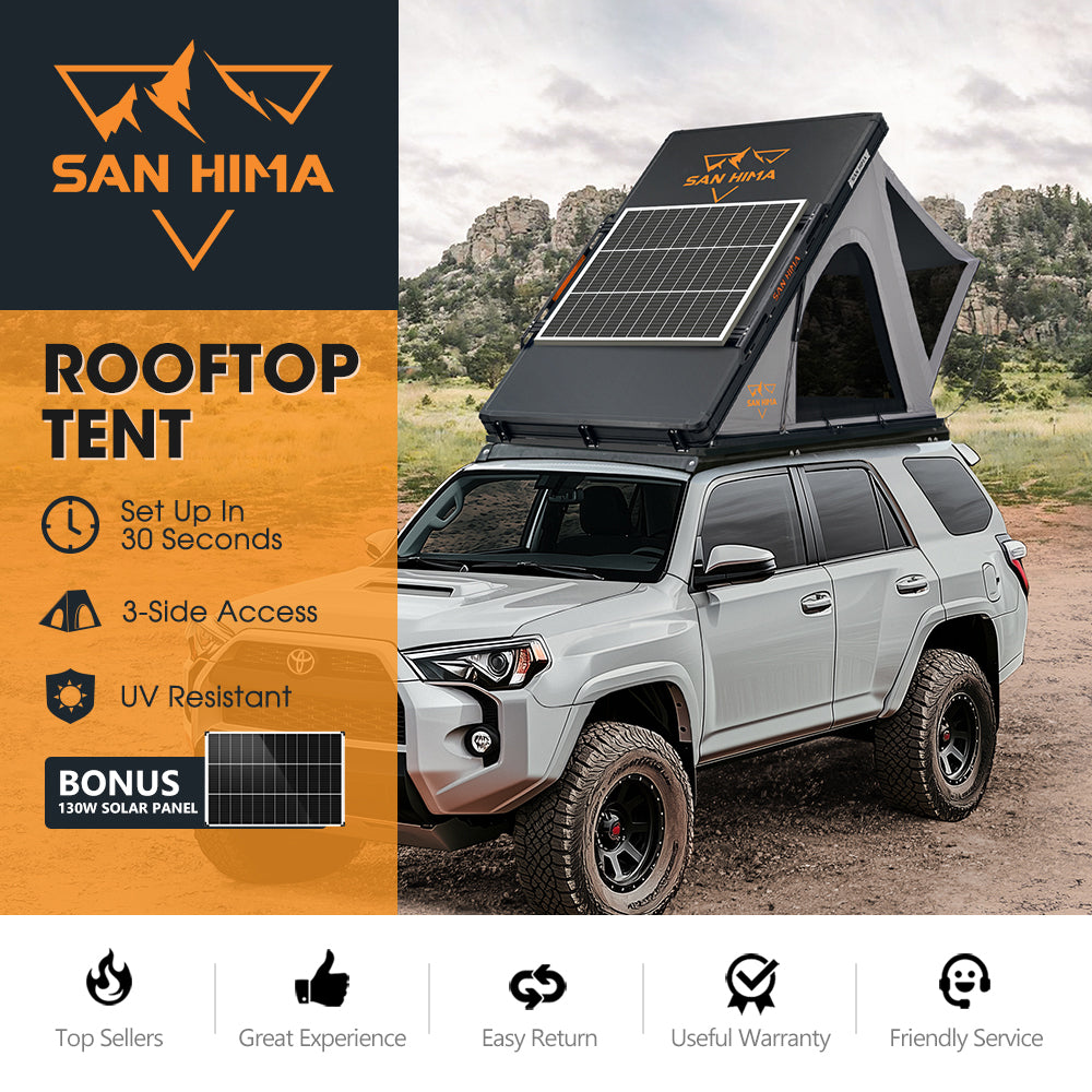 San Hima Kalbarri Roof Top Tent Hardshell With Roof Rack + 130W Solar Panel - Sunyee