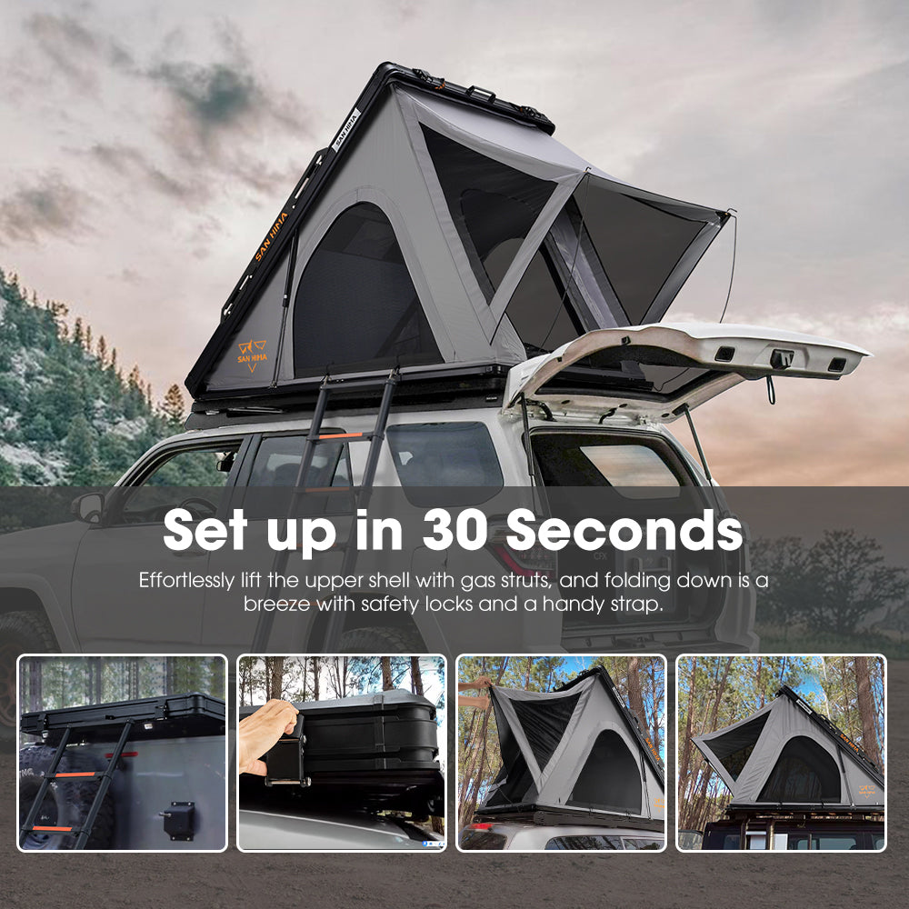 San Hima Kalbarri Roof Top Tent Hardshell With Roof Rack + 130W Solar Panel - Sunyee
