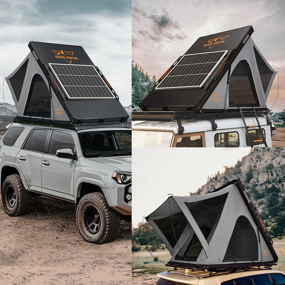 San Hima Kalbarri Roof Top Tent Hardshell With Roof Rack + 130W Solar Panel - Sunyee