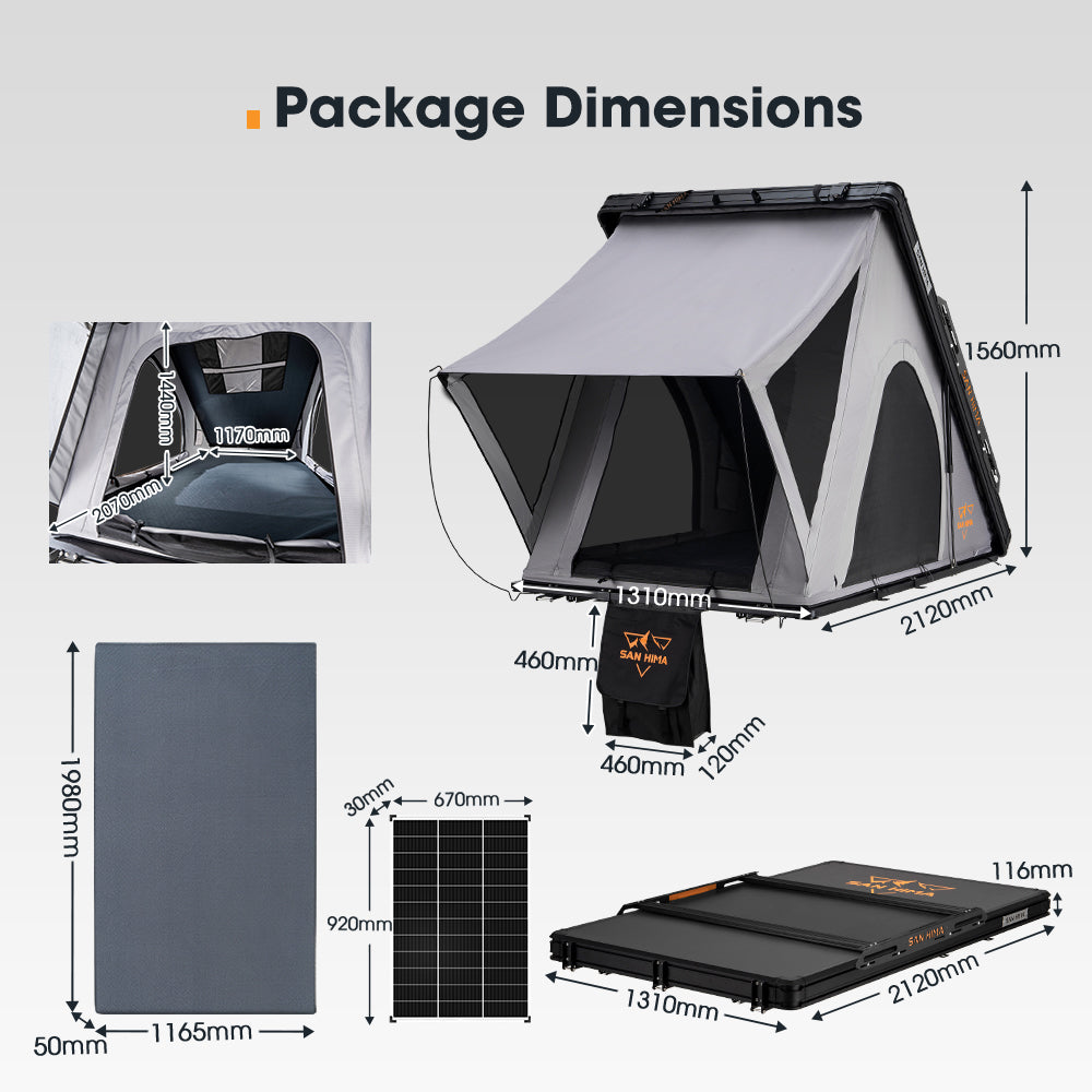 San Hima Kalbarri Roof Top Tent Hardshell With Roof Rack + 130W Solar Panel - Sunyee