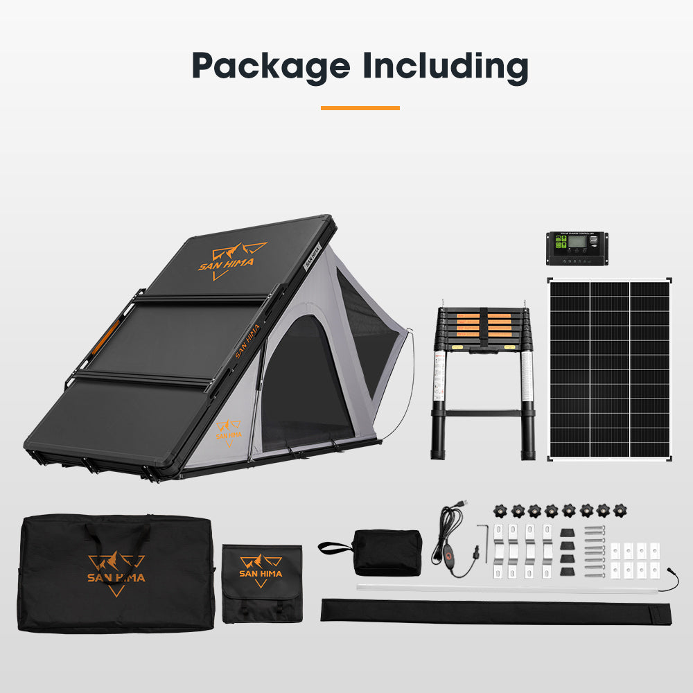 San Hima Kalbarri Roof Top Tent Hardshell With Roof Rack + 130W Solar Panel - Sunyee