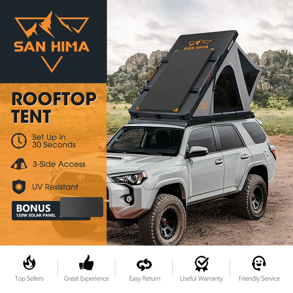 San Hima Kalbarri Roof Top Tent Hardshell With Roof Rack + 120W Solar Panel - Sunyee