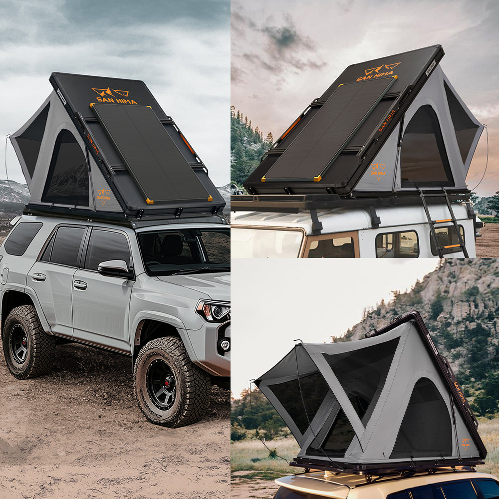 San Hima Kalbarri Roof Top Tent Hardshell With Roof Rack + 120W Solar Panel - Sunyee