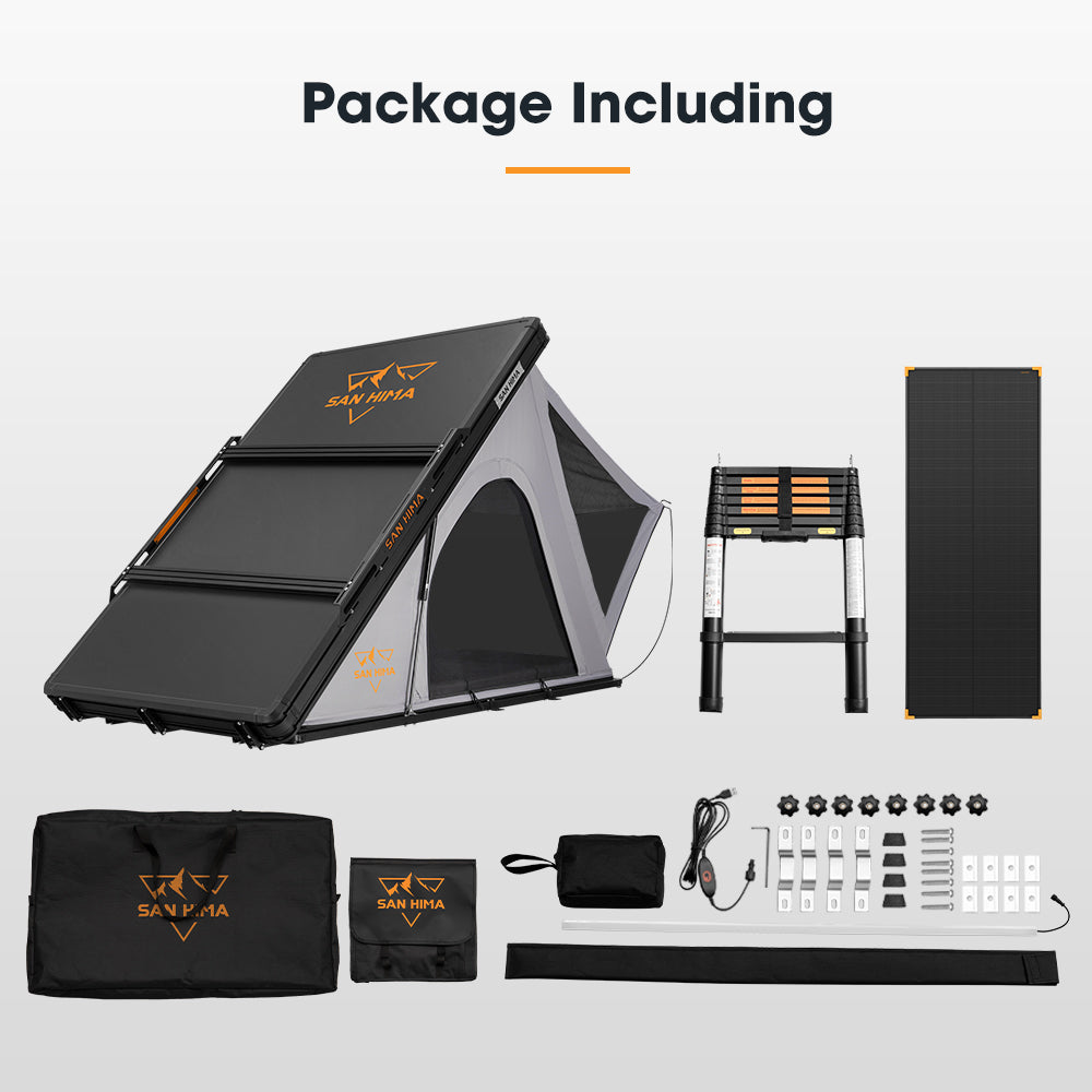 San Hima Kalbarri Roof Top Tent Hardshell With Roof Rack + 120W Solar Panel - Sunyee