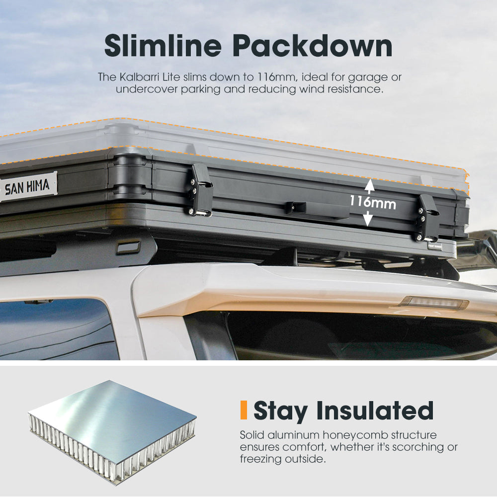 San Hima Kalbarri Roof Top Tent Hardshell With Roof Rack + 200W Solar Panel - Sunyee