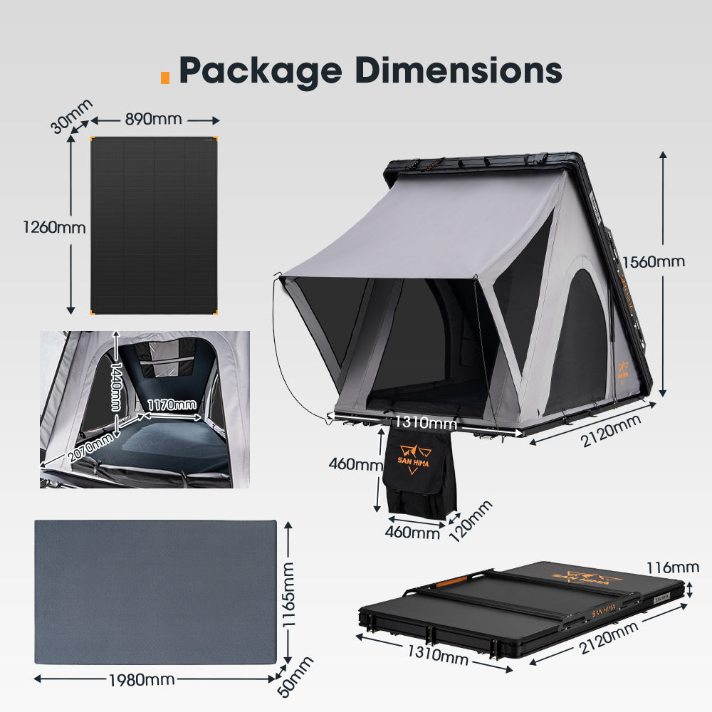 San Hima Kalbarri Roof Top Tent Hardshell With Roof Rack + 200W Solar Panel - Sunyee