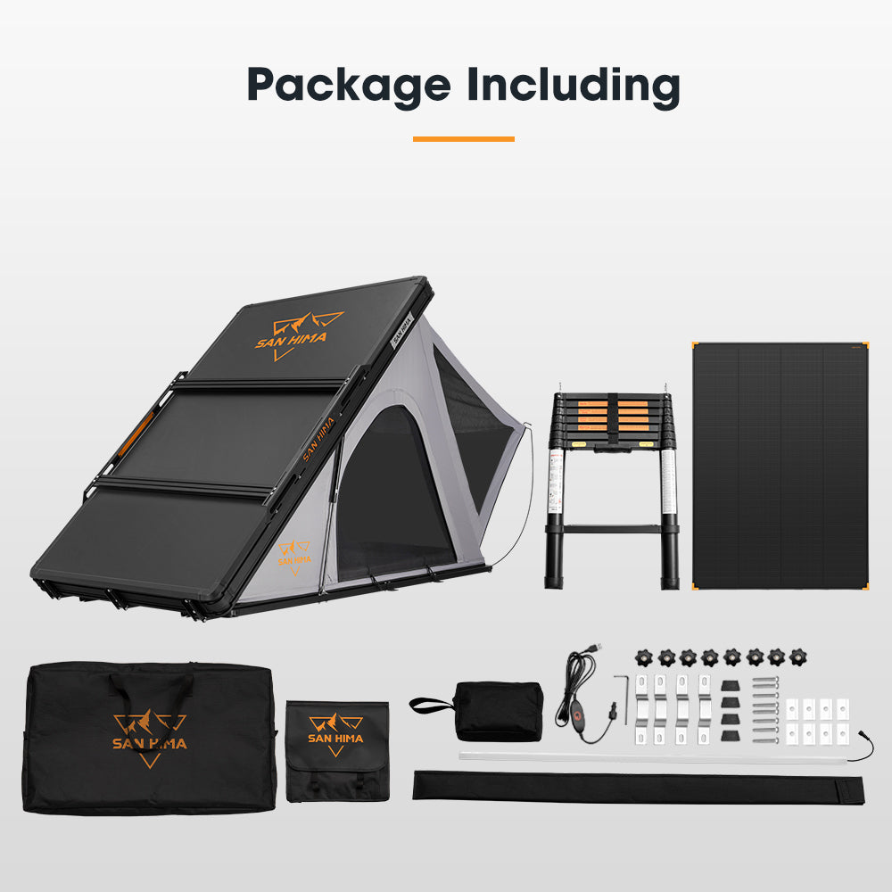 San Hima Kalbarri Roof Top Tent Hardshell With Roof Rack + 200W Solar Panel - Sunyee