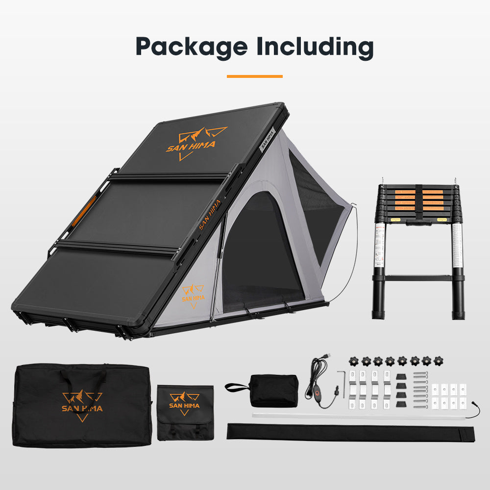 San Hima Kalbarri Lite Rooftop Tent Hardshell With Ladder Camping Grey+Roof Rack - Sunyee