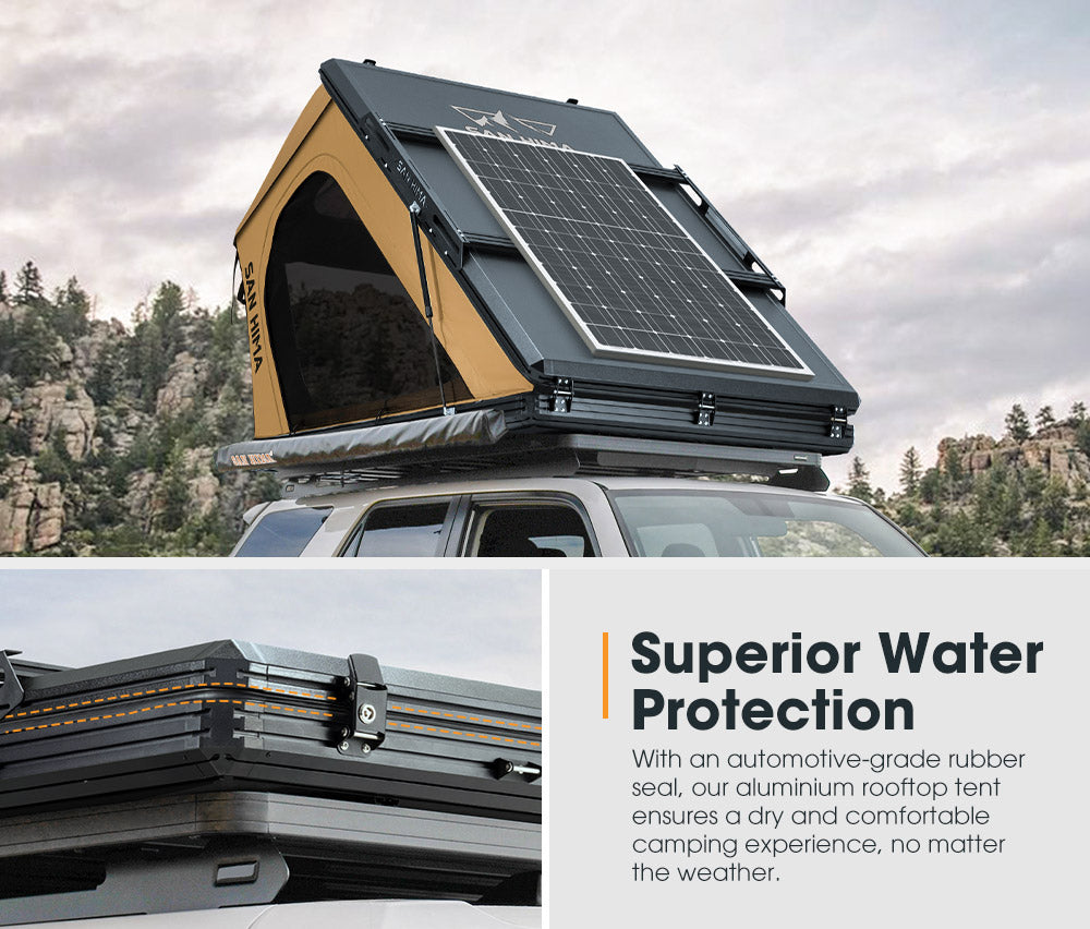 San Hima Kalbarri Gen 2 Roof Top Tent Hardshell Khaki + 250W Solar Panel - Sunyee