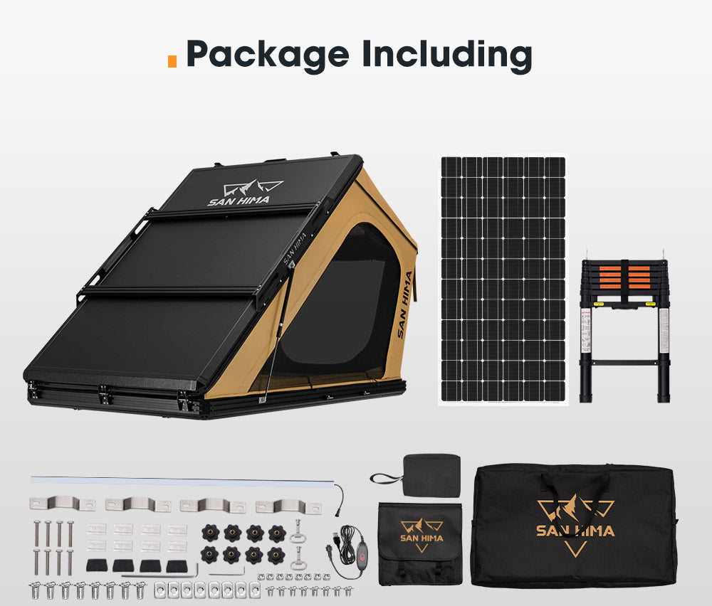 San Hima Kalbarri Gen 2 Roof Top Tent Hardshell Khaki + 250W Solar Panel - Sunyee