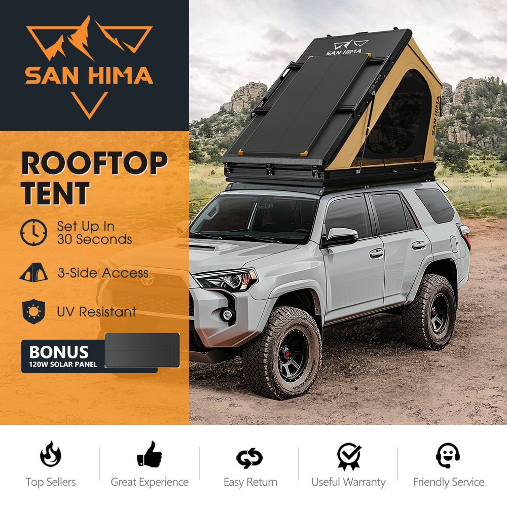 San Hima Kalbarri Gen 2 Roof Top Tent Hardshell Khaki + 120W Solar Panel - Sunyee