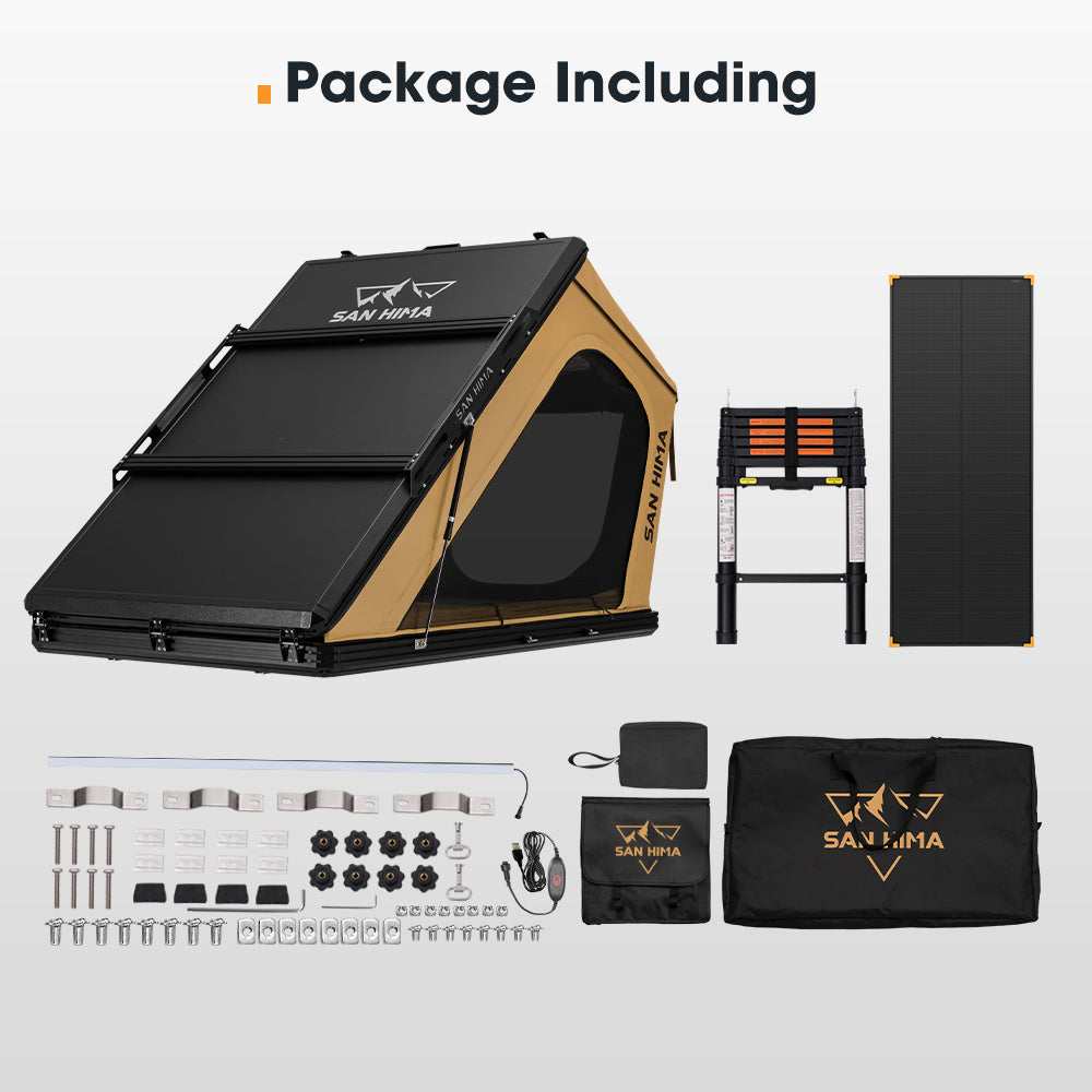 San Hima Kalbarri Gen 2 Roof Top Tent Hardshell Khaki + 120W Solar Panel - Sunyee