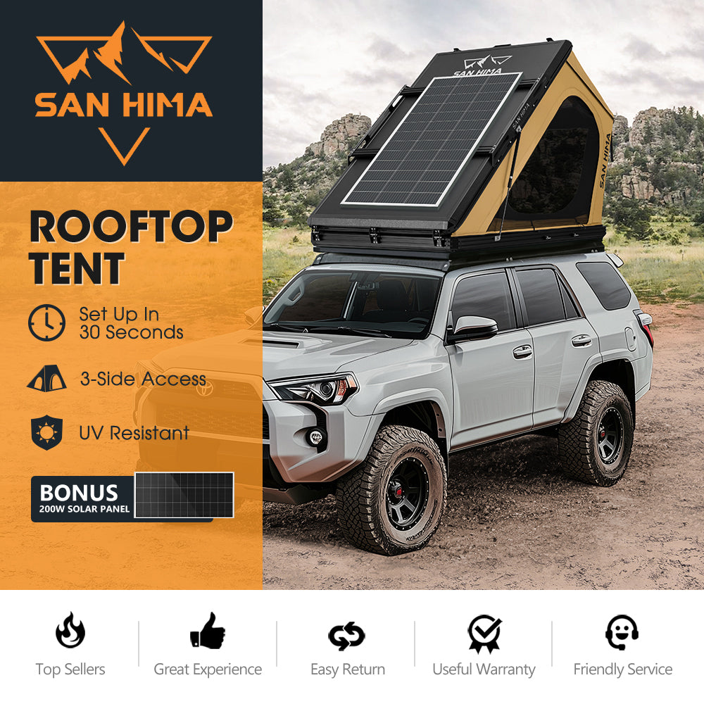 San Hima Kalbarri Gen 2 Roof Top Tent Hardshell Khaki + 200W Solar Panel - Sunyee