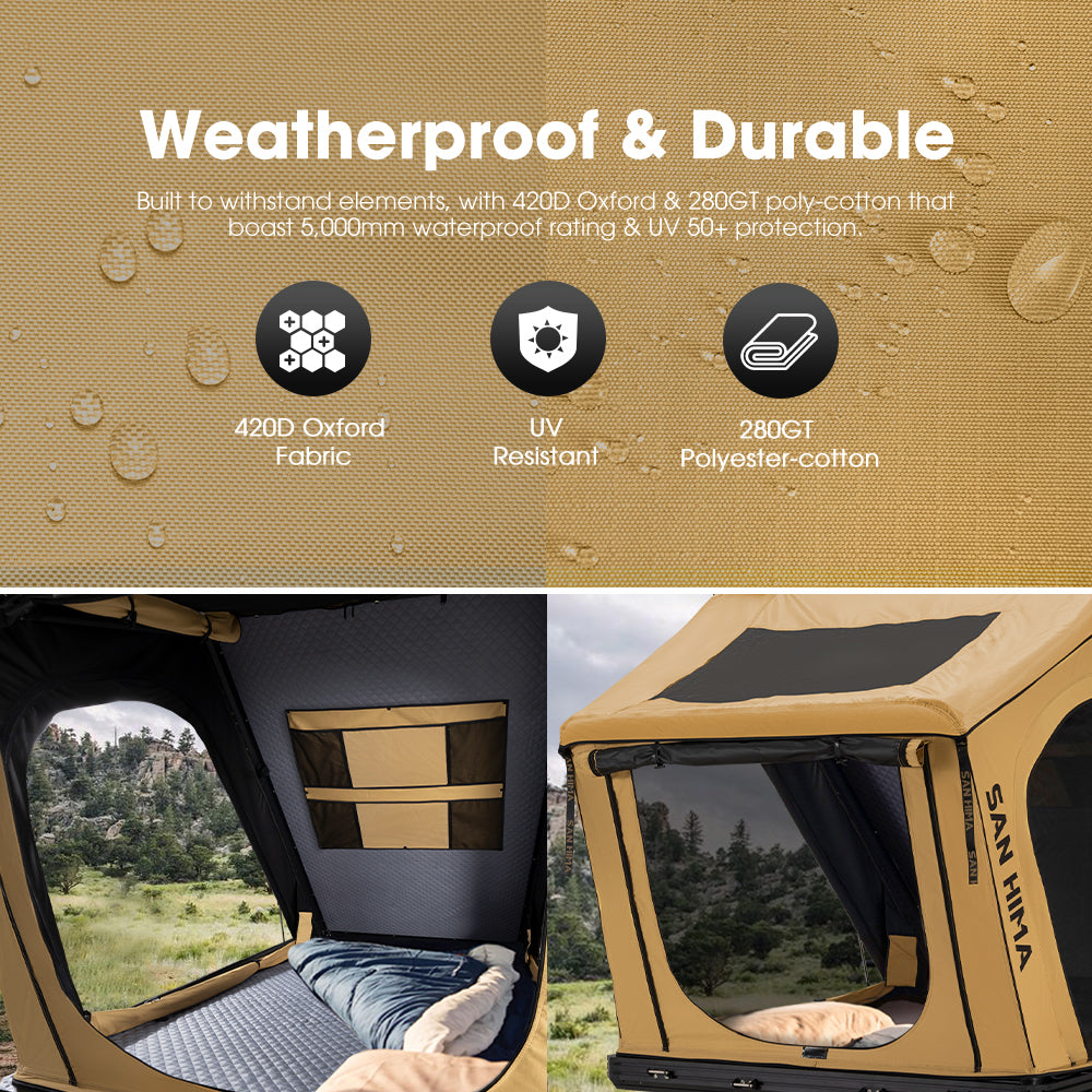 San Hima Kalbarri Gen 2 Roof Top Tent Hardshell Khaki + 200W Solar Panel - Sunyee