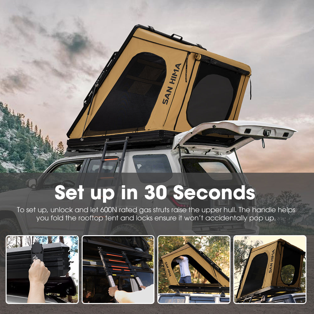 San Hima Kalbarri Gen 2 Roof Top Tent Hardshell Khaki + 200W Solar Panel - Sunyee