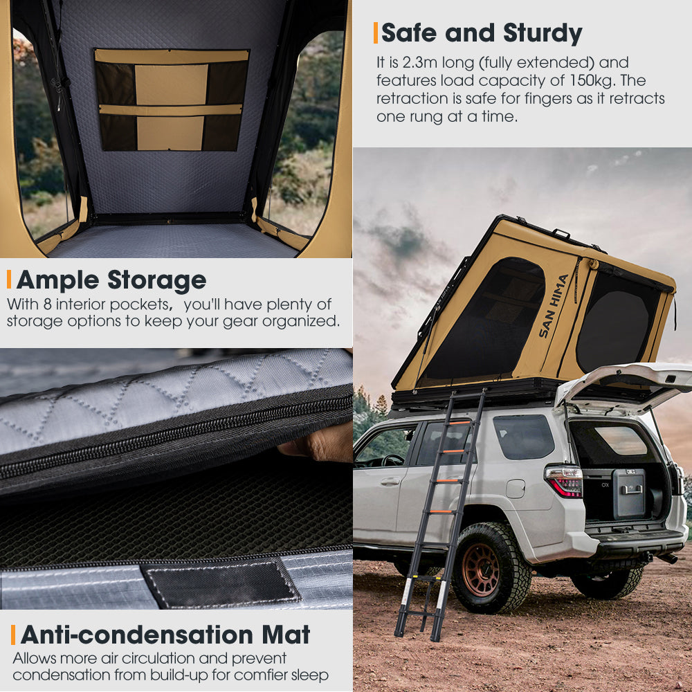 San Hima Kalbarri Gen 2 Roof Top Tent Hardshell Khaki + 200W Solar Panel - Sunyee