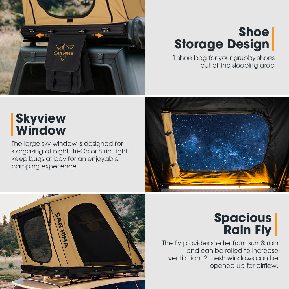 San Hima Kalbarri Gen 2 Roof Top Tent Hardshell Khaki + 200W Solar Panel - Sunyee