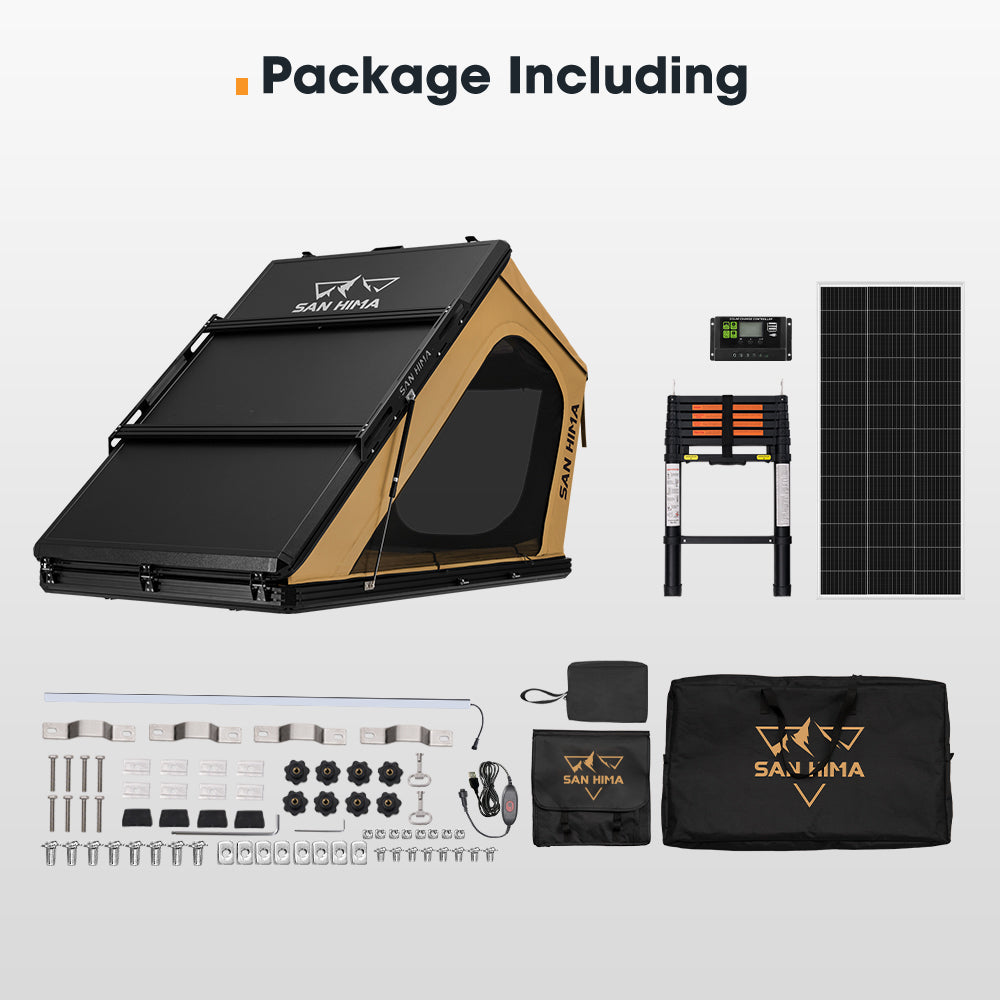 San Hima Kalbarri Gen 2 Roof Top Tent Hardshell Khaki + 200W Solar Panel - Sunyee
