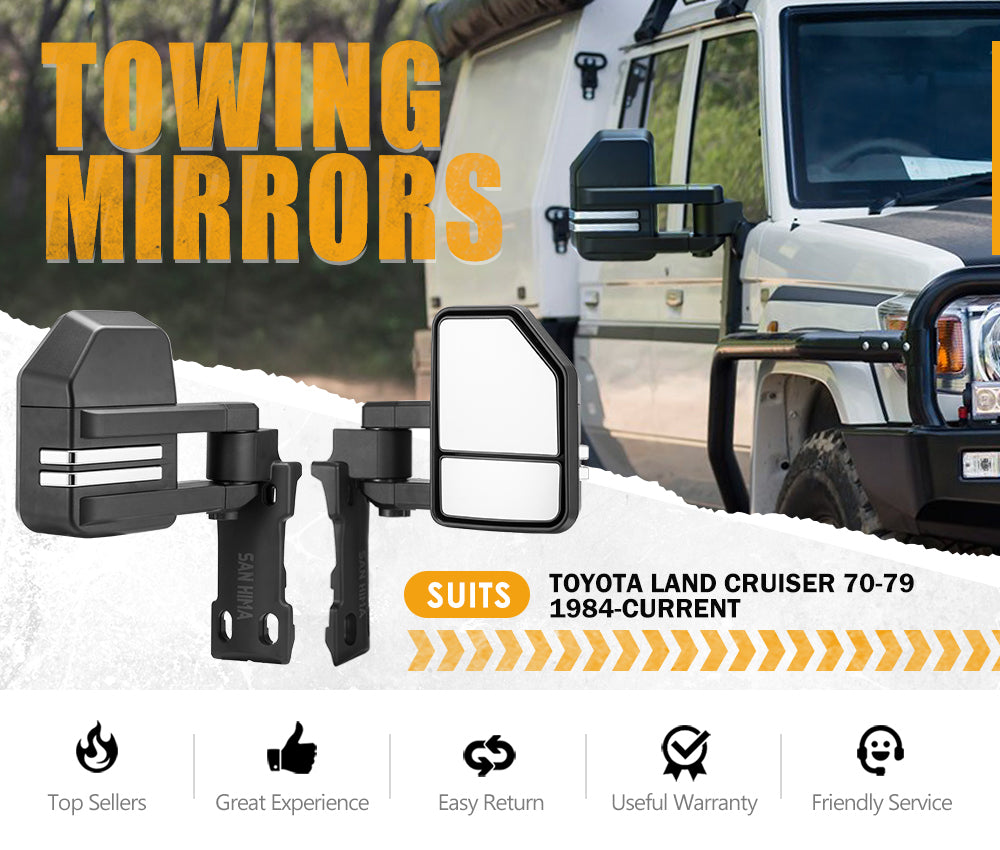 San Hima Extendable Towing Mirrors Gen2 for Toyota LandCruiser 70 75 76 78 79 Series - Sunyee