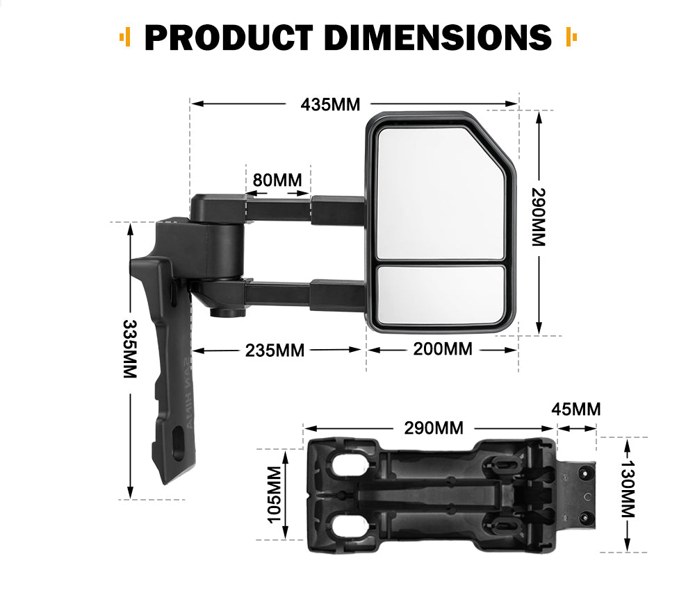 San Hima Extendable Towing Mirrors Gen2 for Toyota LandCruiser 70 75 76 78 79 Series